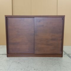 未使用訳あり 天然木アルダー材のカウンター下収納120引戸 ダークブラウン リビング 収納棚 ラック サイドボード キャビネット