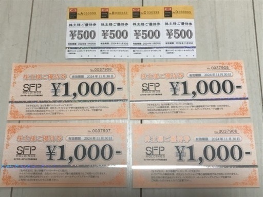 最新のSFPホールディングスの株主優待券4000円とクリエイトレストランツ2000円分