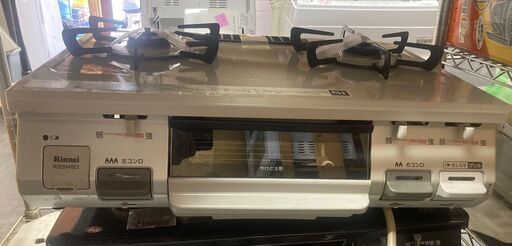 ☆中古￥8,500！【目玉商品！】Rinnai　2口ガスコンロ　家電　2019年製　RTE594BE2L型　都市ガス用　【BF035】