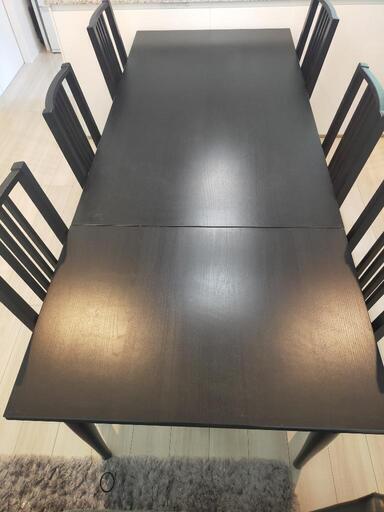 【お取引中】【6/12までの受け渡しで価格より1000円引き★】IKEA伸縮式ダイニングテーブル\u0026チェア６脚セット