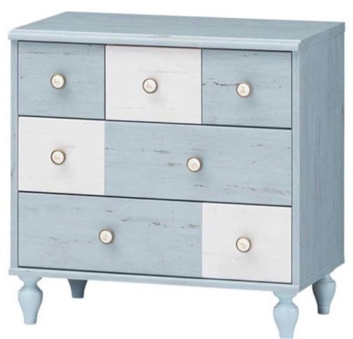 白井産業 ローチェスト キャビネット フレンチシャビー タンス 衣類 収納 ペールブルー ホワイト 水色 白