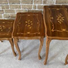 最高級 象嵌細工 ネストテーブル 3つ組 イタリア 猫脚 彫刻 クラシック