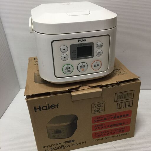 ○【通電・一部動作確認済】Haier ハイアール 3合炊きマイコンジャー炊飯器 15年製 JJ-M30W ホワイト キッチン家電 コンパクト 一人暮らし 中古品(NF240608)360-374