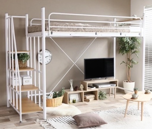 階段付きロフトベッド ホワイト