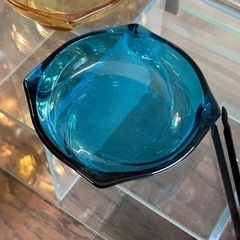昭和レトロ　ガラストレー　プレート　ブルー　古道具　古食器