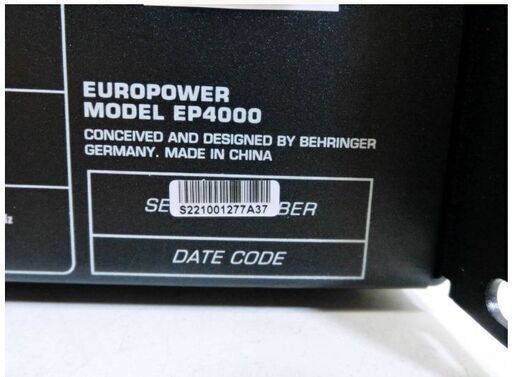 ①【 未使用 保管品 】BEHRINGER　ステレオ　パワーアンプ　EP4000　EUROPOWER　200V　オーディオ機器　ベリン