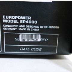 ①【 未使用 保管品 】BEHRINGER　ステレオ　パワーアンプ　EP4000　EUROPOWER　200V　オーディオ機器　ベリンガーの画像