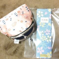 【新品 未使用】和柄小物セット　がま口ケース&ちりめん手鏡の画像