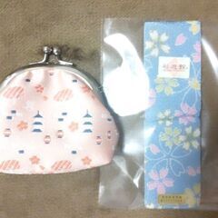 【新品 未使用】和柄小物セット　がま口ケース&ちりめん手鏡の画像