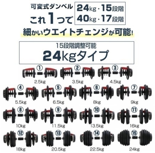 可変式ダンベル 24kg 2個セット