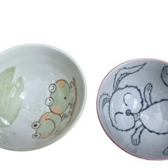 お茶碗 2set カエル うさぎ兎 の画像