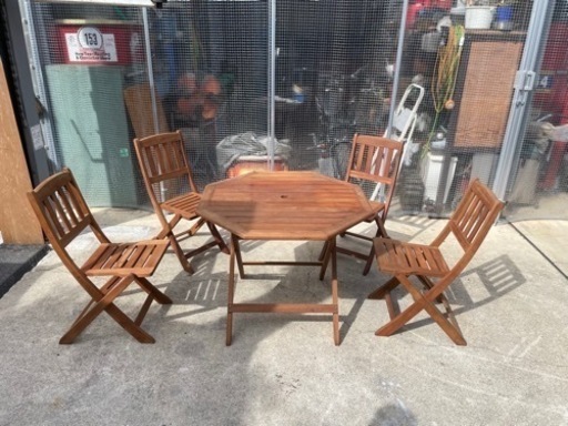 ガーデンテーブル５点セット　ウッドデッキ