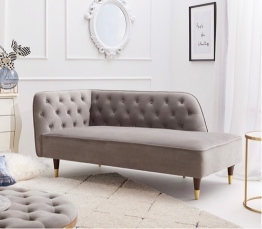 家具 ソファ 2人掛け　ベルベッド生地　カウチソファ　グレー