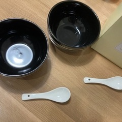 ラーメンどんぶり2個セットレンゲ付き【未使用美品】の画像