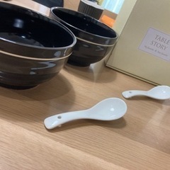 ラーメンどんぶり2個セットレンゲ付き【未使用美品】