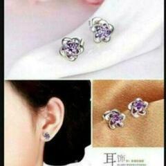 j←←←m18-9　シルバー925刻印/ＣＺアメジストフラワーピアス　　　　の画像
