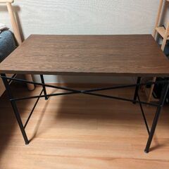（現在受け渡し日調整中）LOWYA　100cm幅　現行型　デスク　木製/スチール脚　ブラウン　10日午後だけ配達相談　の画像