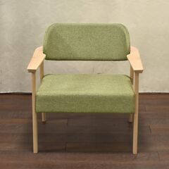 ≪yt1375ジ≫ アウトレット家具 ワイドアームチェア 1Pソファ ミドル高 幅広 試作サンプル 若草色 リビング/ダイニング 60417-01の画像