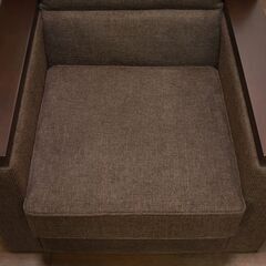 ≪yt1380ジ≫ アウトレット家具 1人掛け応接ソファ 試作サンプル 布張り ダークブラウン 1P/オフィス/リビング/書斎 60415-09の画像