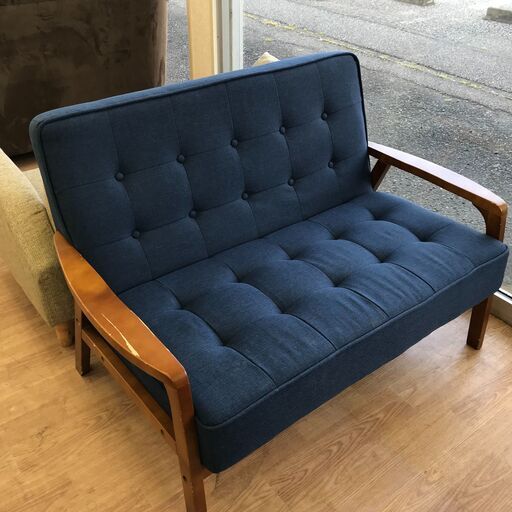 ★ジモティ割あり★ 2人掛けソファー　ブルー　 ナチュラル H77×W116.5×D70 クリーニング済み KJ5312