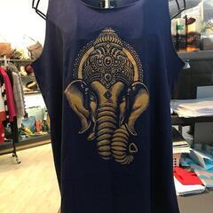 ガネーシャプリントコットンタンクトップ/ノースリーブベストTシャ...