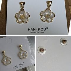 フラワー/ ハートラインストーン ピアス（新品）の画像