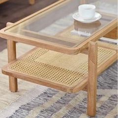 ローテーブル ガラス ラタン