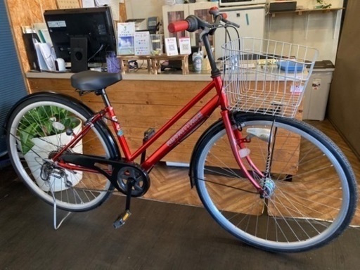 【ノーパンクタイヤ！】 LEDオートライト　6段変速　27インチ自転車　レッド