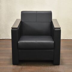 ≪yt1389ジ≫ ITOKI/イトーキ 1人掛け応接ソファ L20-11LN-51BL 本革/合皮 L20シリーズ アームチェア アウトレット家具 60428-13の画像