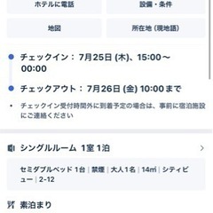 【7/25（木）〜7/26（金）大人1名宿泊権利】 東京ホテルイ...
