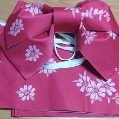 作り帯　ローズピンク＆花柄