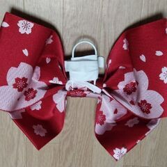 作り帯(リボンのみ)　赤✕桜柄の画像