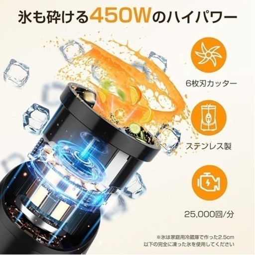 ミキサー 小型 スムージー ジューサー 氷も砕ける 450W 【レシピ付】 2つボトル（550ml+300ml） コーヒーミル ブレンダー 栄養補充 果物/野菜/離乳食/ミルクセーキ 電動 過熱保護 プレゼント/ギフトに最適
