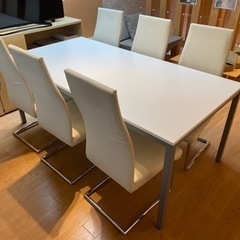 【美品】ダイニングテーブルセット180cm 会議机 本革椅子6脚