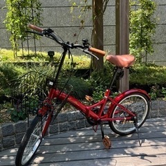 (取引中)20インチ折りたたみ自転車　ワインレッド　自転車バック付き