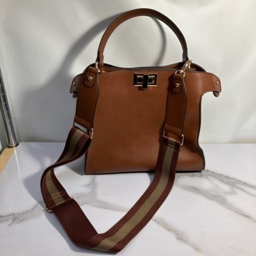 ロ2406-422　スクエアバッグ 2way ブラウン 中古美品