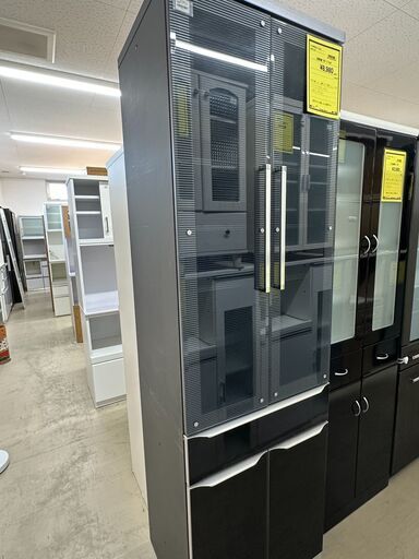 ジモティ来店特価!!　　食器棚　綾野家具　ブラック　　J-0621