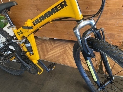 【HUMMER 折りたたみMTB前後タイヤ・チューブ新品！】前後サスペンション付き　3×6速　26インチマウンテンバイク　イエロー