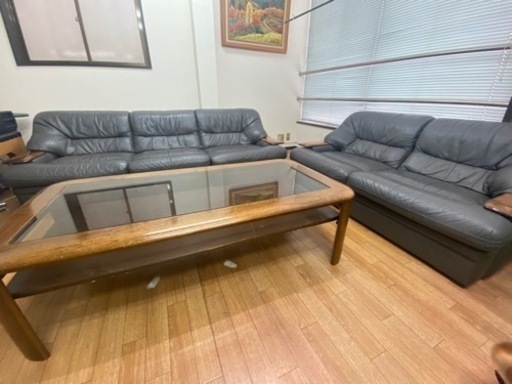 値下げ 本革　応接セット　5人掛　テーブル込み