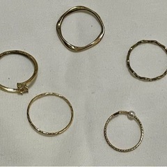 ファッションリング5点セット シンプル指輪 ゴールド色