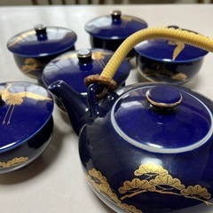 松柄急須と蓋つき茶器5客セット