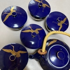 松柄急須と蓋つき茶器5客セットの画像