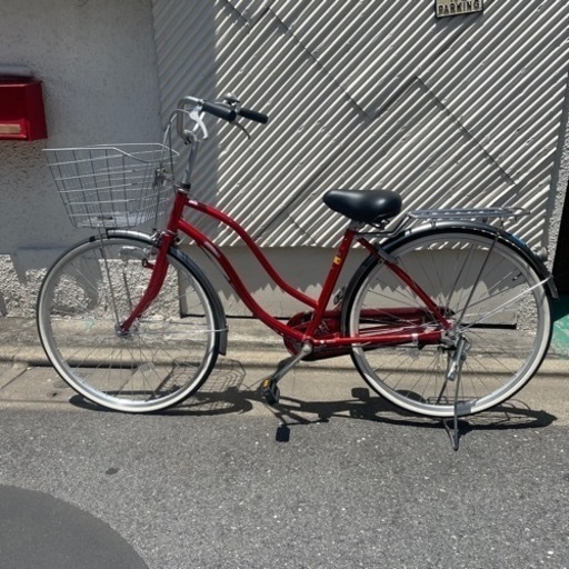売約済み【武蔵小山店】 【実質表示価格より最大２０％お値引き！！】 自転車　街乗り　町乗り　ちょい乗り　チャリ　ママチャリ　赤　レッド　検　26インチ　カゴ　籠　付き
