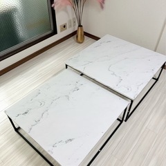 大理石風リビングテーブル2個セット