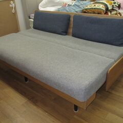 R438 モーブル 大川家具 3人掛けソファベッド PACE ペース布張りカバーリング ウォッシャブル（特許製品採用）ごろ寝ソファ幅180cm 美品の画像
