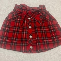 赤チェックミニスカート 古着 80年代 レトロ風 リボン フリーサイズ