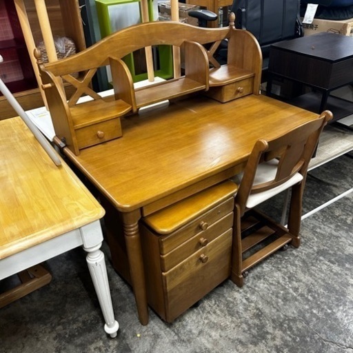 【美品】karimoku カリモク 学習机 デスク/ワゴン/上置き本棚/デスクチェア セット