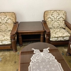 カリモク 金華山 応接セット5点　3人掛けソファ脚つ 1人掛け×2脚 センターテーブル　小机 アンティーク レトロの画像