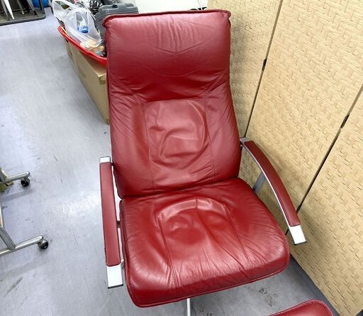 KEBE 本革製リクライニングチェア＋オットマン デンマーク レザー 北欧家具 ケベ レッド 赤 フランスベッド 札幌市手稲区