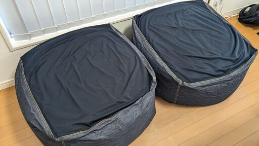 【値下】【手渡】【2個】体にフィットするソファ・綿デニムネイビー・セット